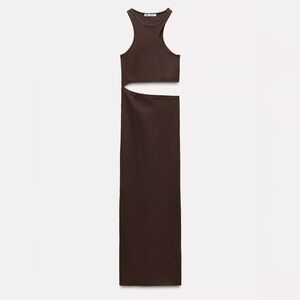 Zara Women Brown Ribbed Cutout Dress S